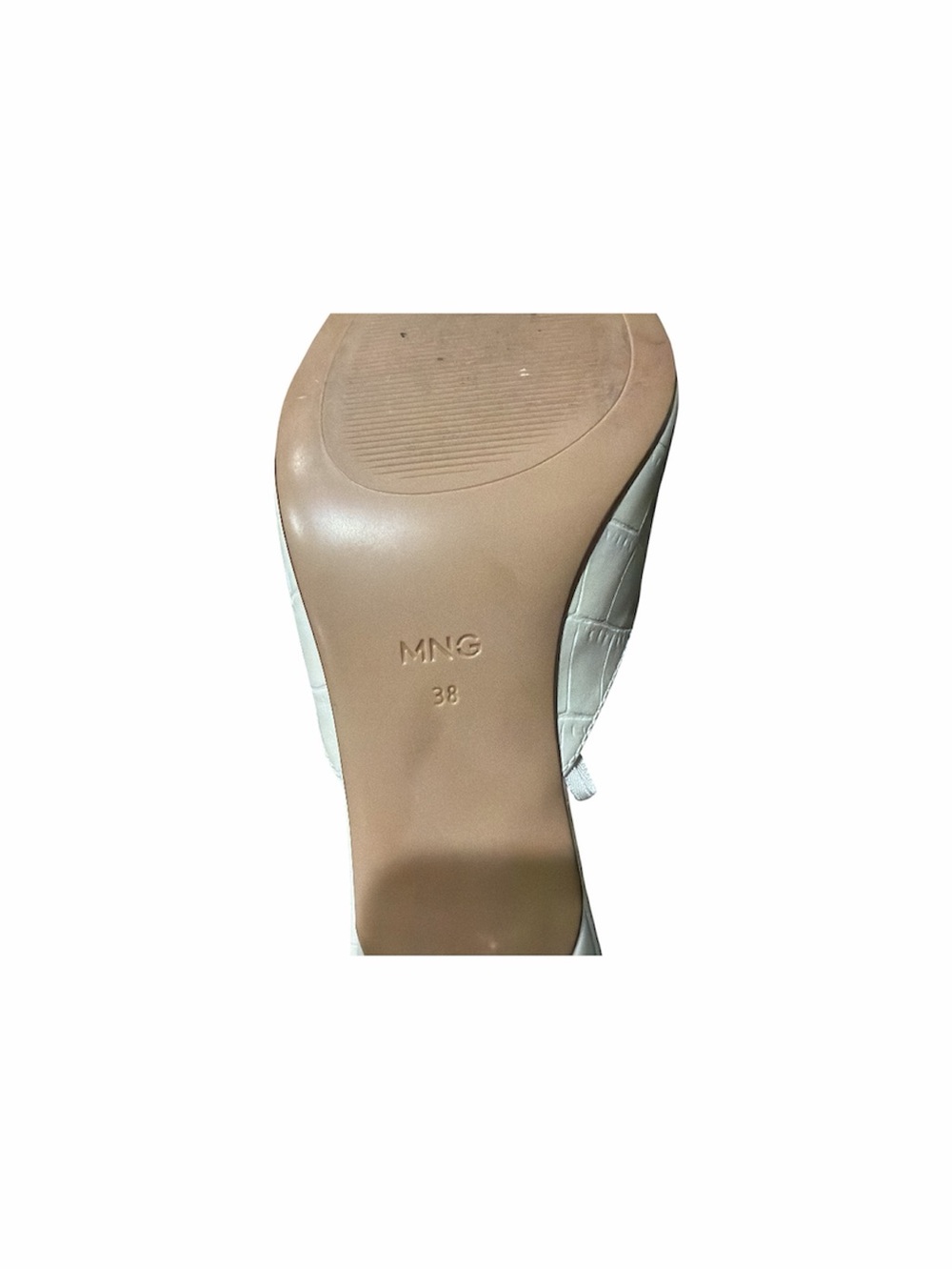 Mango MNG Cream Croc Embossed Sandal Heels Size 38 Slide Kitten Heel - Picture 4 of 5
